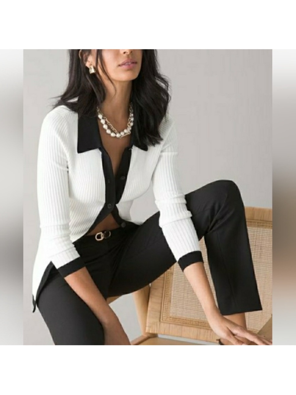 WHBM Ribbed B&W Cardigan - Picture 2 of 8
